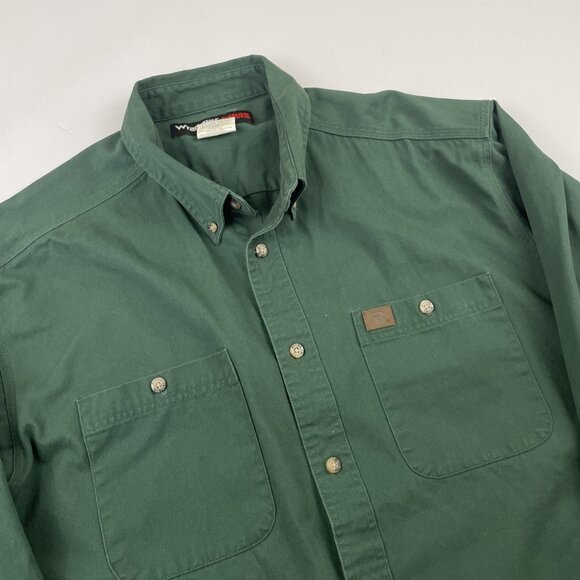 Wrangler Riggs Workwear Shirt Men's XXL Green Twill Button Down Long Sleeve - Picture 1 of 11